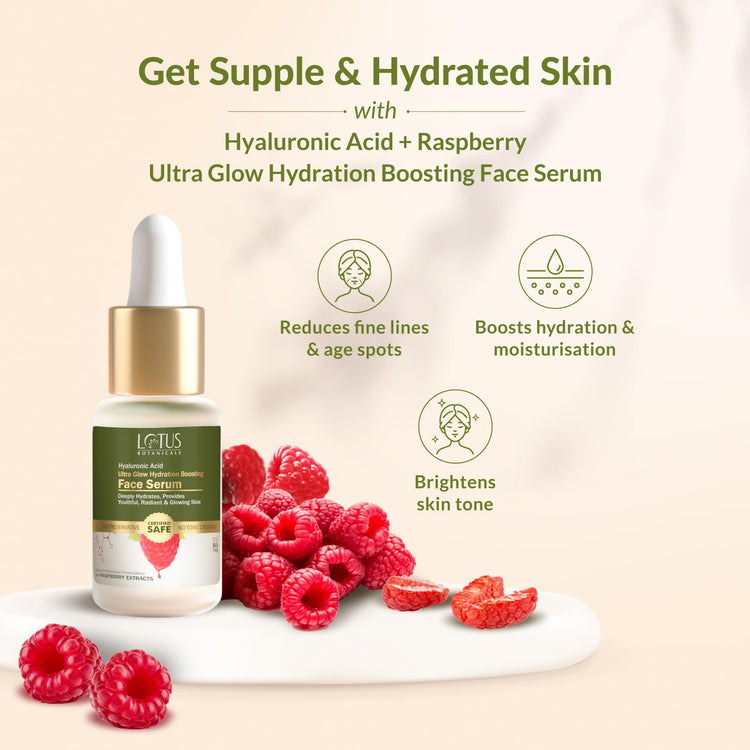 Lotus Botanicals Hyaluronic Acid & Raspberry Ultra Glow & Hydration Boosting Serum | All Skin type|Paraben & Sulphate Free| 14ml
