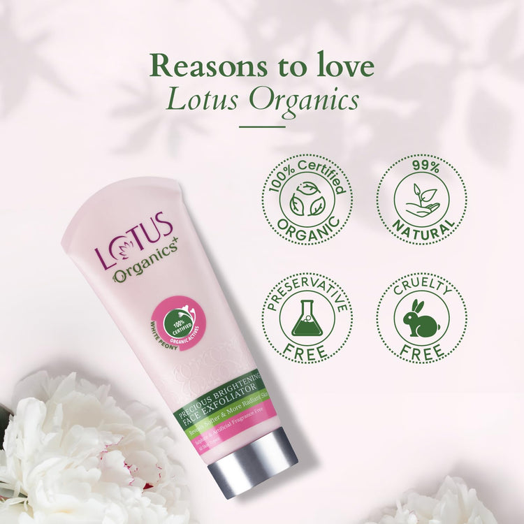 Lotus Organics+ Precious Brightening Face Exfoliator | Gentle and Effective Organic Face Scrub | 50g
