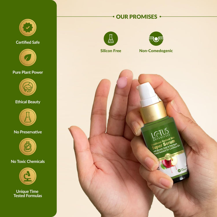 Lotus Botanicals GlycoBoost Radiant Skin Super Serum with Red Apple & Glycolic Acid | 30 ml