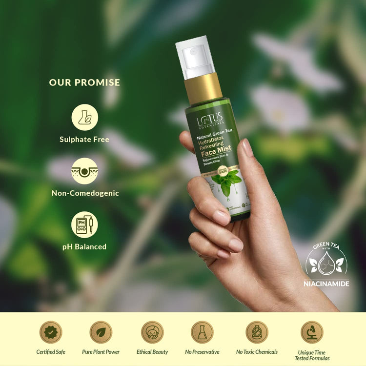 Lotus Botanicals Natural Green Tea HydraDetox Refreshing Face Mist | Rejuvenates & Refreshes Skin | Boosts Glow | Tightens Pores | Reduces Skin Inflammation | Prevents Acne and Pimples | Preservative Free | For All Skin Types | 30g