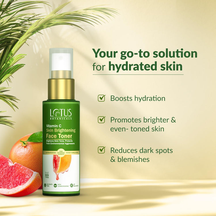 Lotus Botanicals Vitamin C Skin Brightening Face Face Toner 50ml | Brightens Skin Tone Protects from Environmental Aggressors