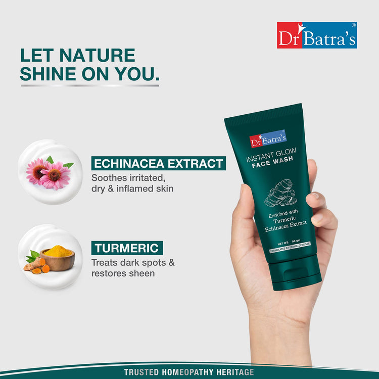 Dr Batra's Instant Glow Face Wash, Enriched with Echinacea & Turmeric, Repairs Skin Damage, Prevents infections, Face Wash for Skin Complexion & Glowing skin, Paraben & Silicone free(100g)