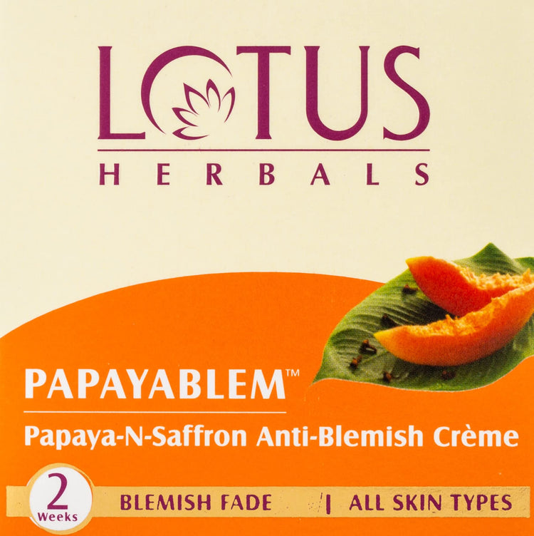 Lotus Papayablem Cream, Papaya-N-Saffron Anti Blemish, 50g