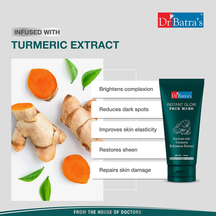 Dr Batra's Instant Glow Face Wash, Enriched with Echinacea & Turmeric, Repairs Skin Damage, Prevents infections, Face Wash for Skin Complexion & Glowing skin, Paraben & Silicone free(100g)