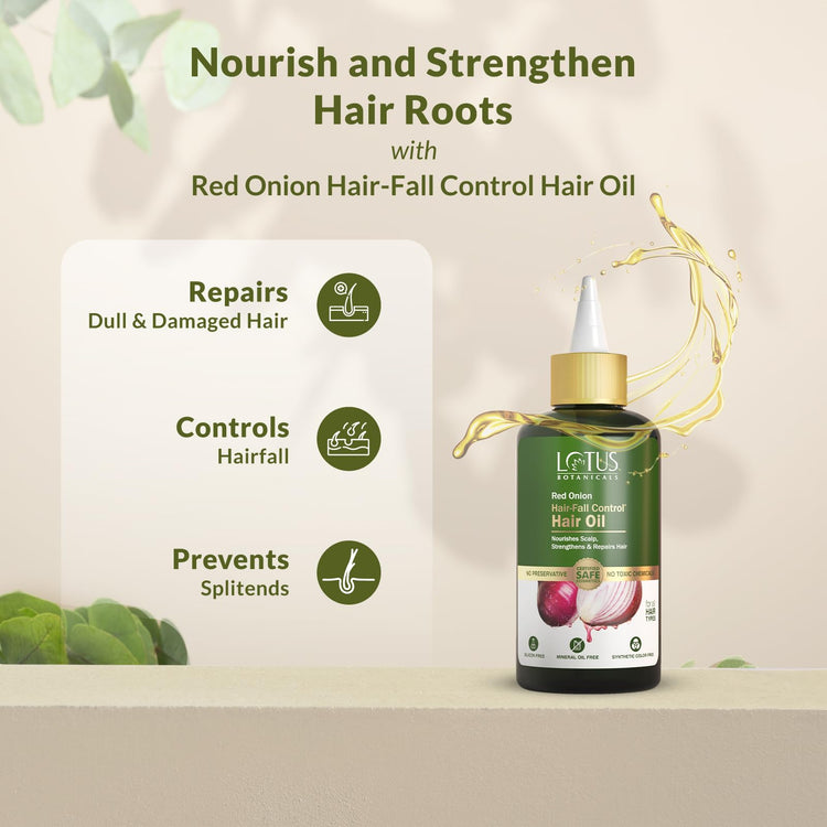 Lotus Botanicals Red Onion Hair Fall Control Hair Oil | Mineral Oil, Silicon & Chemical Free | All Hair Types | 200ml