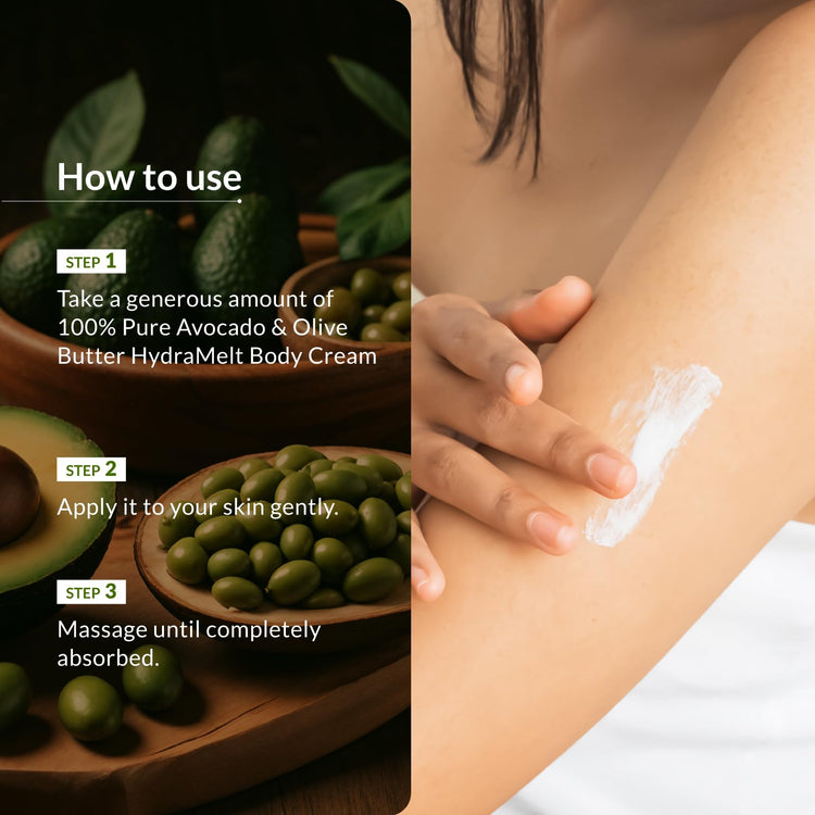 Lotus Botanicals 100% Pure Avocado & Olive Butter HydraMelt Body Cream | Deeply Moisturizes Dry Skin Smooth & Nourished Skin | Repairs Damaged Skin | No Toxic Chemicals | No Sulphates | No Silicones | No Parabens | Suitable for All Skin Types | 200g