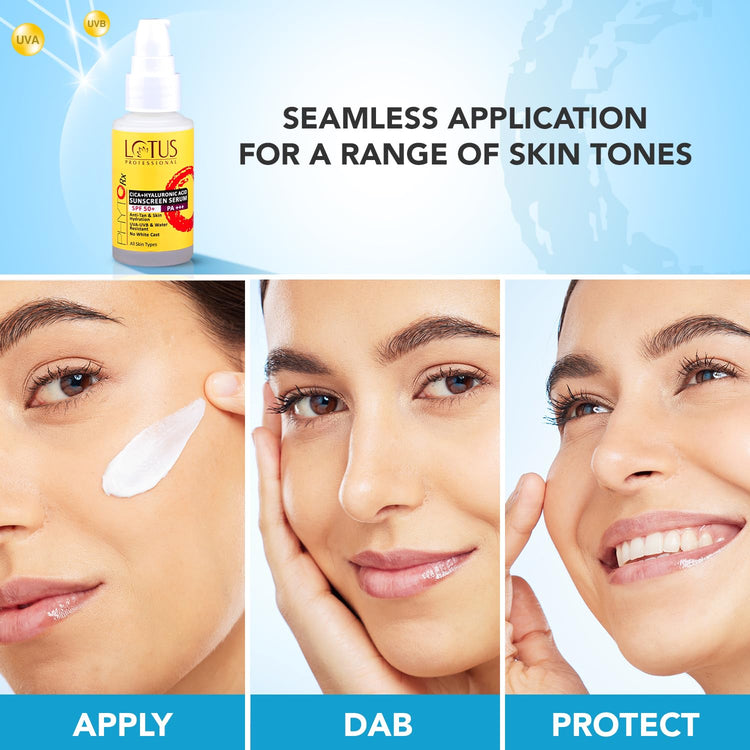 Lotus Professional Cica + Hyaluronic Acid SPF 50 PA+++ Sunscreen Serum For Broad Spectrum, UVA, UVB & Blue Light Protection For All Skin Types - 30ml