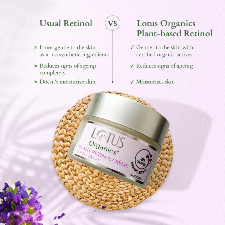 Lotus Organics+ Bakuchiol Plant Retinol Face Cream | Reduces Fine Lines & Wrinkles | Anti-Ageing | 100% Certified Organic Bakuchiol | All Skin Types | For women and Men|50g