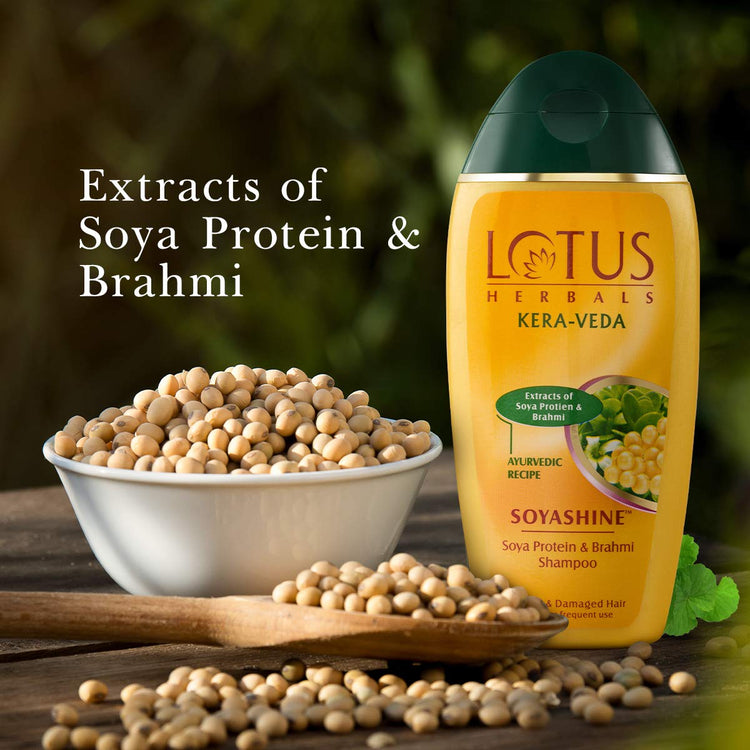 Lotus Herbals Kera-Veda Soyashine Soya Protein & Brahmi Shampoo | Preservative Free Shampoo | For All Hair Types | 200ml