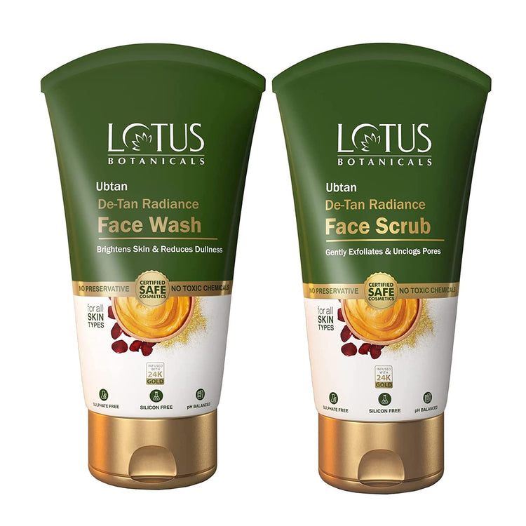 Lotus Botanicals Ubtan De-Tan Radiance Face Wash 100ml With Ubtan De-Tan Radiance Face Scrub 100ml ( pack of2)