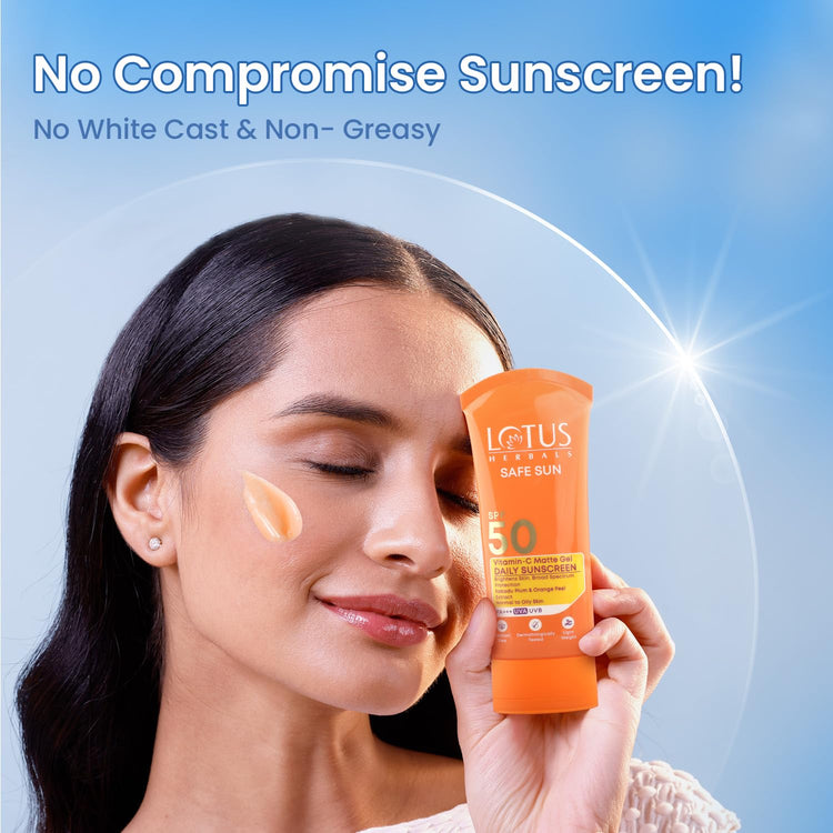 Lotus Herbals Safe Sun Vitamin C Matte Gel Daily Sunscreen | SPF 50 | PA+++ | Paraben Free | Dermatologically Tested | Anti Pollution | Normal / Oily Skin | 100g