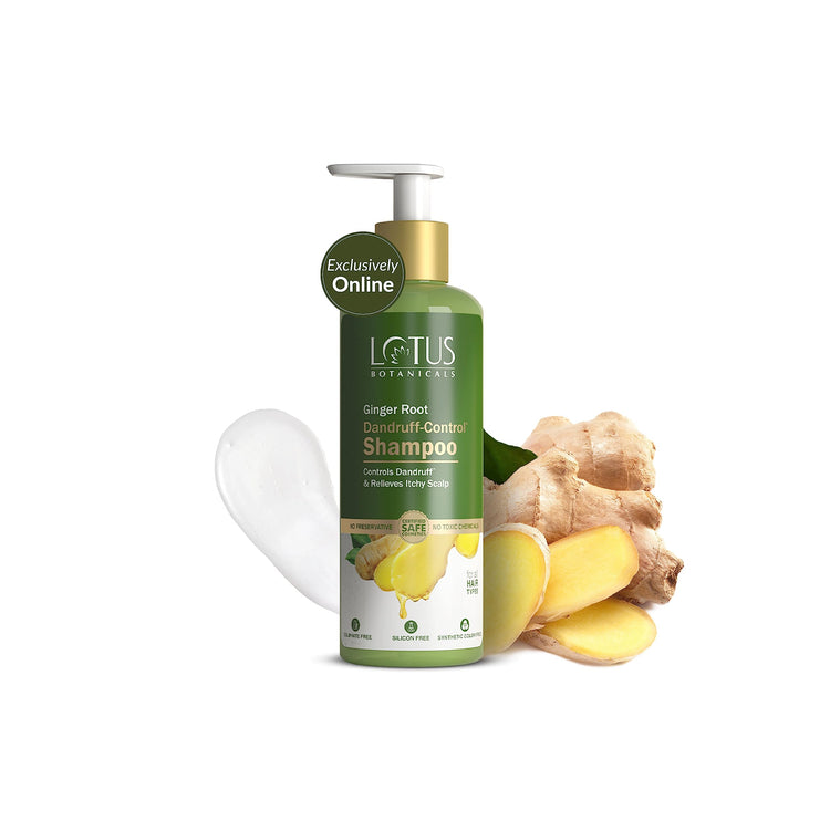 Lotus Botanicals Dandruff-Control Shampoo | Ginger Root, Tea Tree Oil | Anti Dandruff | Silicon, Sulphate & Chemical Free | For All Hair Types | 300ml