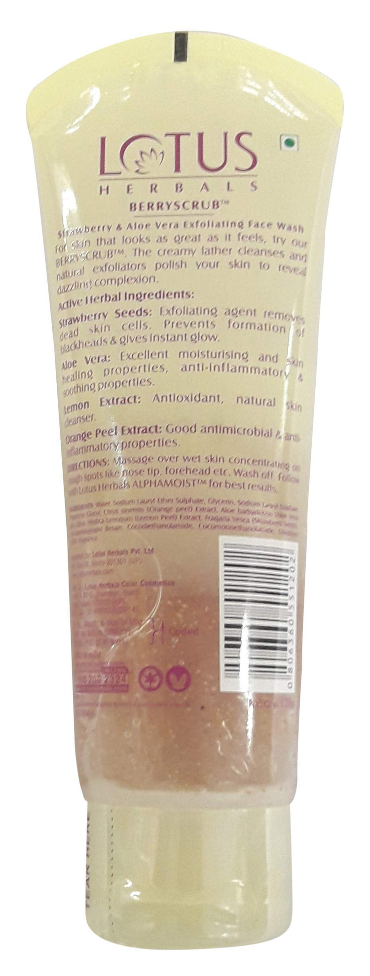 Lotus Herbals Berryscrub Strawberry & Aloe Vera Exfoliating Face Wash | Deep Cleaning | Blackhead Removal | For All Skin Types | 120g
