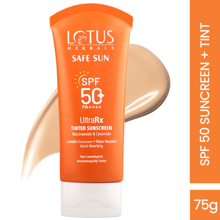 Lotus Herbals SafeSun UltraRx Tinted - S2 Sunscreen SPF 50+ and PA++++ For UV/Blue Filters, Broad Spectrum Protection with Niacinamide and Ceramide, Non Oily, Dermatologically Tested, For Oily, Dry, Combination Skin, 75g