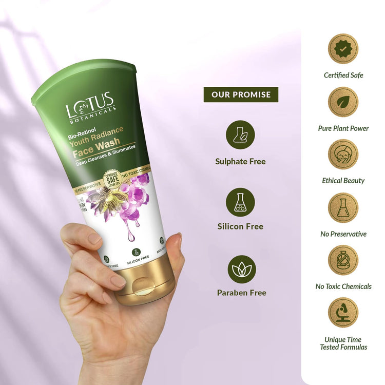 Lotus Botanicals Bio Retinol Youth Radiance Anti-Ageing Face Wash | Preservative Free | For All Skin Types | 100ml