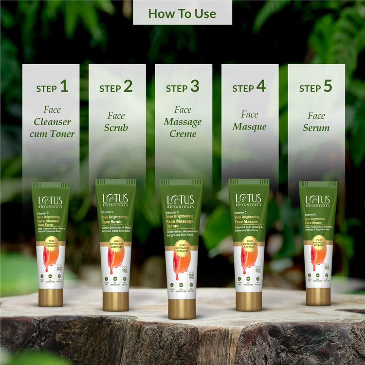 Lotus Botanicals Vitamin C Skin Brightening Facial Kit |Boosts Glow | Brightens Skin Complexion | 5 Step Facial Pack Suitable For All Skin Types