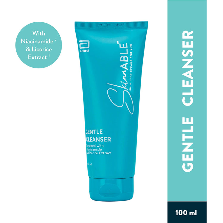 Abbott Skinnable Gentle Cleanser with Niacinamide, licorice glycolic extract, glycerin,Glyceryl laurate, Lactic acid, pH balanced,Paraben free,Soap free,anti-acne facewash for Women & Men 100ml*2 Pack