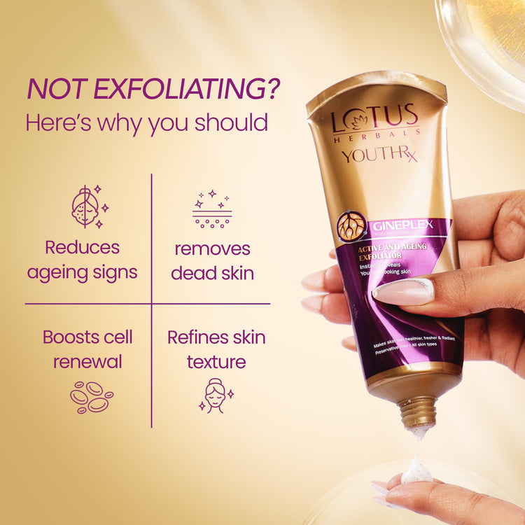 Lotus Herbals Face Exfoliator, Youth Rx Anti Aging Exfoliating Cream | Removes Dead Skin, Reduces Fine Lines, Wrinkles | Boosts Collagen, With Ginseng | Scrub For Women and Men | All Skin Types, 100g