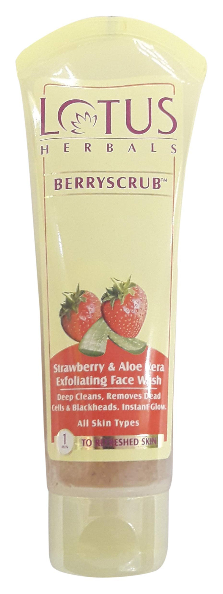 Lotus Herbals Berryscrub Strawberry & Aloe Vera Exfoliating Face Wash | Deep Cleaning | Blackhead Removal | For All Skin Types | 120g