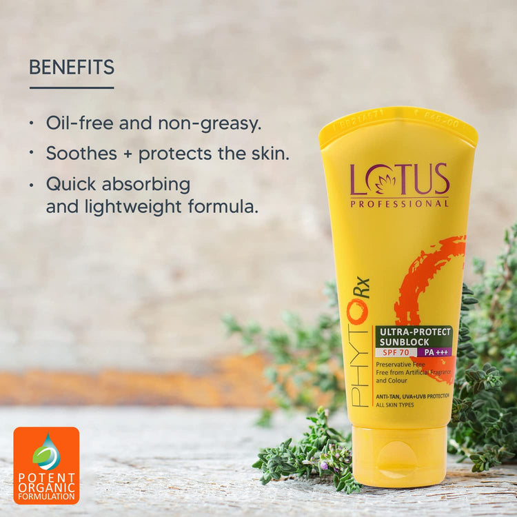 Lotus Professional PhytoRx Ultra Protect Sunblock SPF 70 and PA+++ | Luminous Tinted Face Sunscreen with Broad-Spectrum UVA/UVB Protection | Lightweight, Natural Coverage| Oil-Free Formula with Non-Greasy Finish | No Whitecast | 50g