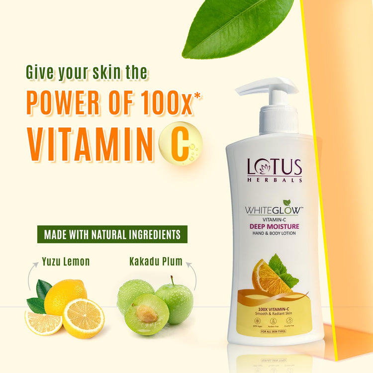 Lotus Herbals WhiteGlow Vitamin C Deep Moisture Hand & Bodylotion | Non Greasy | Cools and Refreshes Skin | SPF 20 | For All Skin Types | 270ml