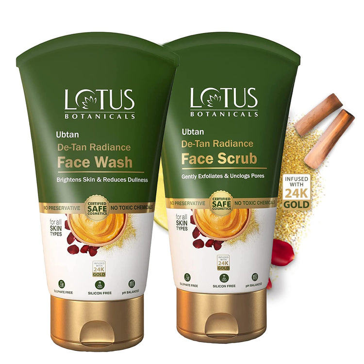 Lotus Botanicals Ubtan De-Tan Radiance Face Wash 100ml With Ubtan De-Tan Radiance Face Scrub 100ml ( pack of2)