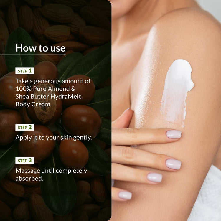 Lotus Botanicals 100% Pure Almond & Shea Butter HydraMelt Body Cream | Deeply moisturizes dry skin Smooth & Nourished Skin Repairs Damaged Skin | No Toxic Chemicals | No Sulphates | No Silicones | No Parabens | Suitable for All Skin Types | 200g
