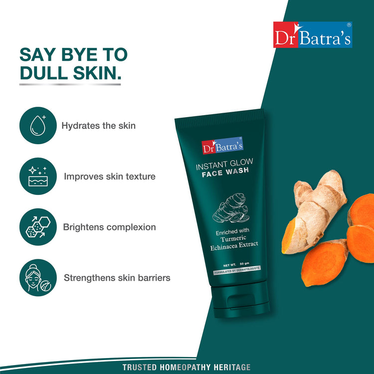 Dr Batra's Instant Glow Face Wash, Enriched with Echinacea & Turmeric, Repairs Skin Damage, Prevents infections, Face Wash for Skin Complexion & Glowing skin, Paraben & Silicone free(100g)