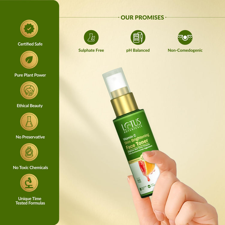 Lotus Botanicals Vitamin C Skin Brightening Face Face Toner 50ml | Brightens Skin Tone Protects from Environmental Aggressors