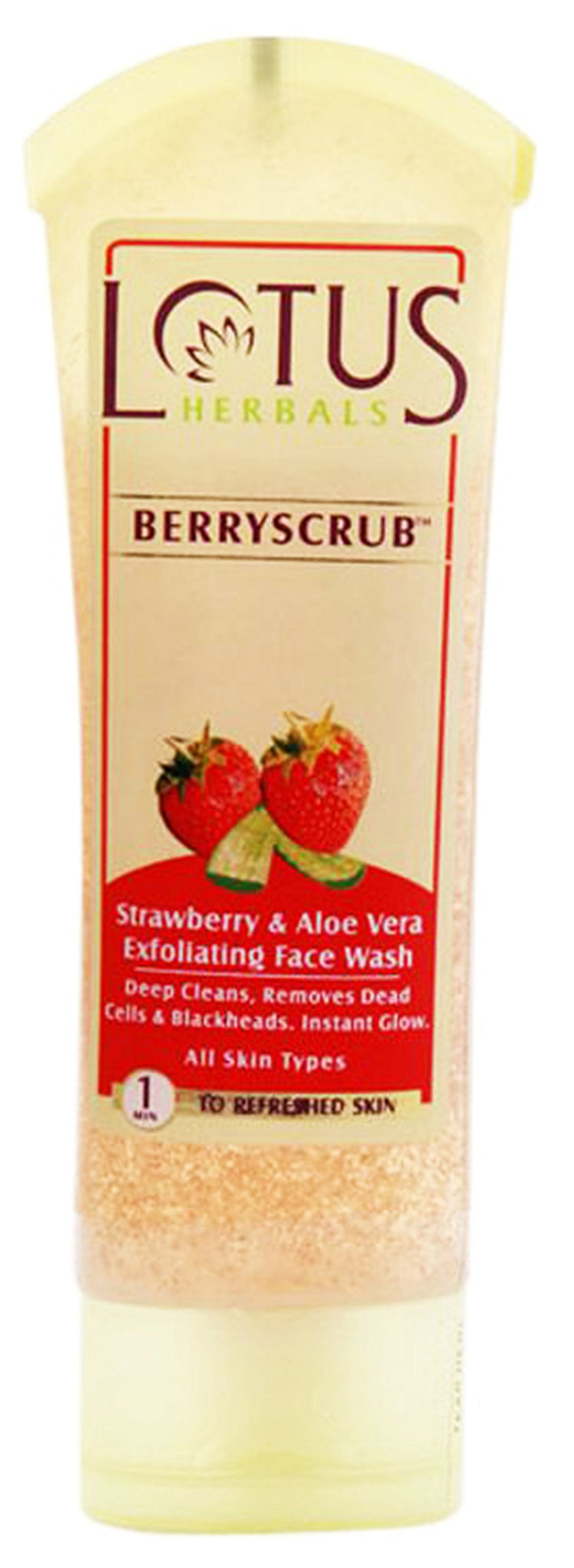 Lotus Herbals Berryscrub Strawberry & Aloe Vera Exfoliating Face Wash | Deep Cleaning | Blackhead Removal | For All Skin Types | 120g