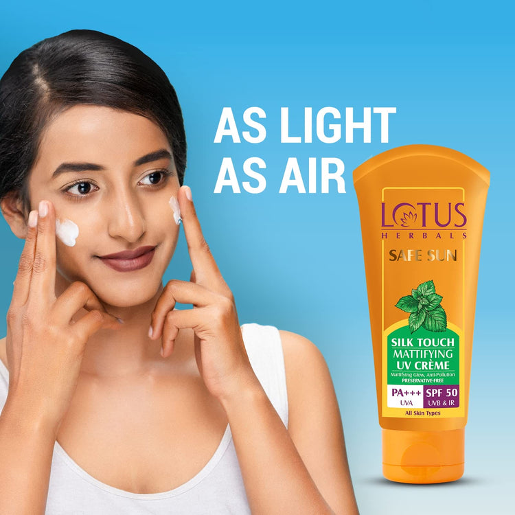 Lotus Herbals Safe Sun Silk Touch Mattifying Uv All Skin Screen Creme Spf 50| Pa+++, 75 G