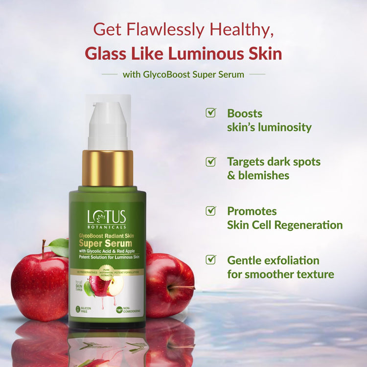 Lotus Botanicals GlycoBoost Radiant Skin Super Serum with Red Apple & Glycolic Acid | 30 ml