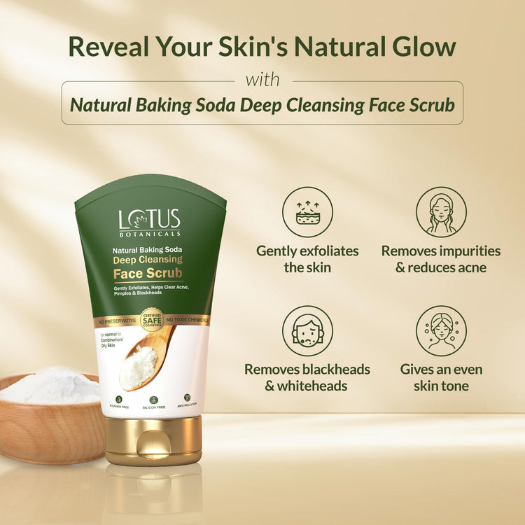 Lotus Botanicals Baking Soda Deep Cleansing Face Scrub| Oil Control, Anti - Acne | Sulphate, Silicon & Chemical Free | For Normal/Oily or Combination Skin | 100g