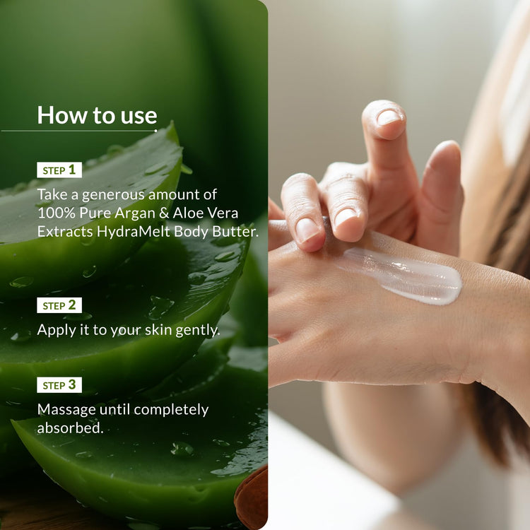 Lotus Botanicals 100% Pure Argan & Aloe Vera Extracts HydraMelt Body Butter | Deeply Moisturizes Dry Skin | Smooth & Nourished Skin | Repairs Damaged Skin | No Toxic Chemicals, No Sulphates, No Silicone, No Parabens | Suitable for All Skin Types | 200g