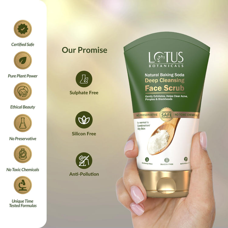 Lotus Botanicals Baking Soda Deep Cleansing Face Scrub| Oil Control, Anti - Acne | Sulphate, Silicon & Chemical Free | For Normal/Oily or Combination Skin | 100g