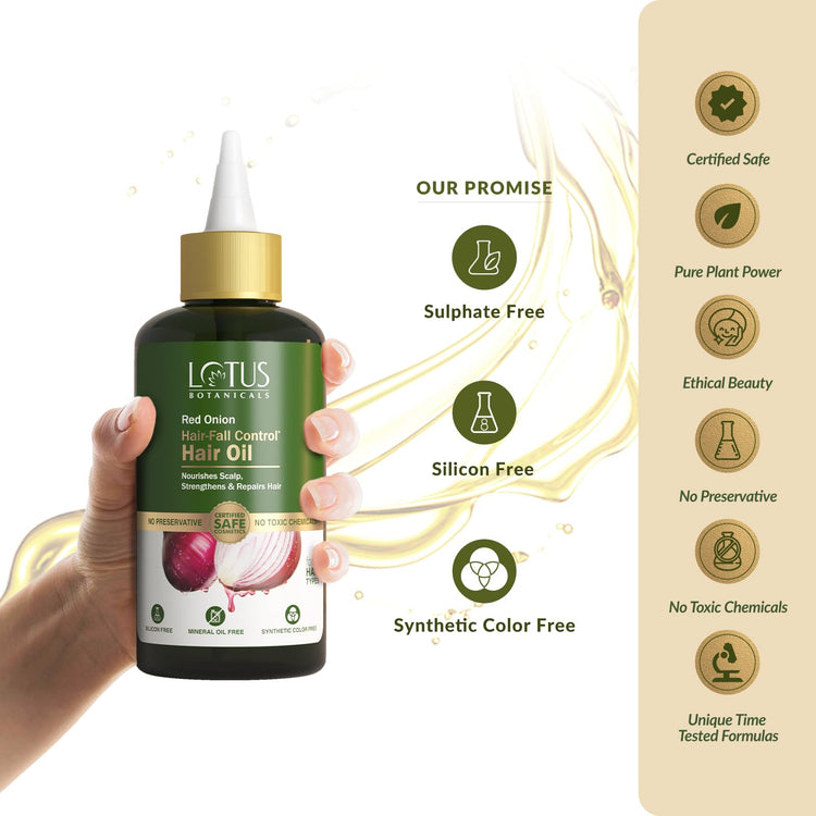 Lotus Botanicals Red Onion Hair Fall Control Hair Oil | Mineral Oil, Silicon & Chemical Free | All Hair Types | 200ml