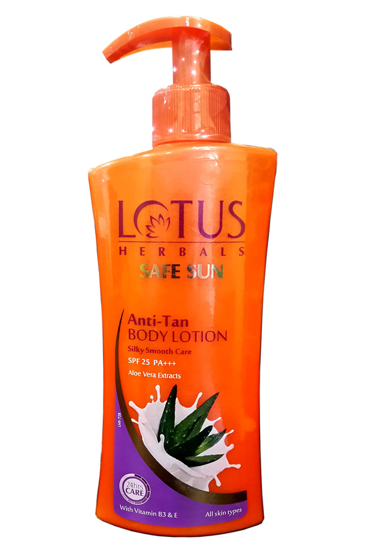 Lotus Herbals Safe Sun Anti Tan Body Lotion SPF 25 PA+++| with Aloe extracts| Suitable for all skin types| Moisturising, broad spectrum protection| 250ml