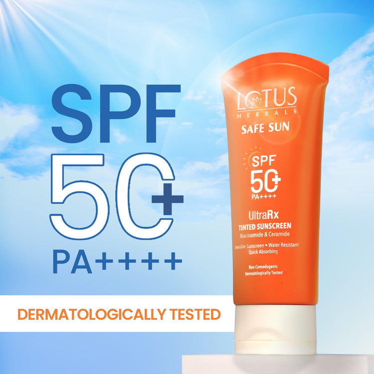 Lotus Herbals SafeSun UltraRx Tinted - S2 Sunscreen SPF 50+ and PA++++ For UV/Blue Filters, Broad Spectrum Protection with Niacinamide and Ceramide, Non Oily, Dermatologically Tested, For Oily, Dry, Combination Skin, 75g