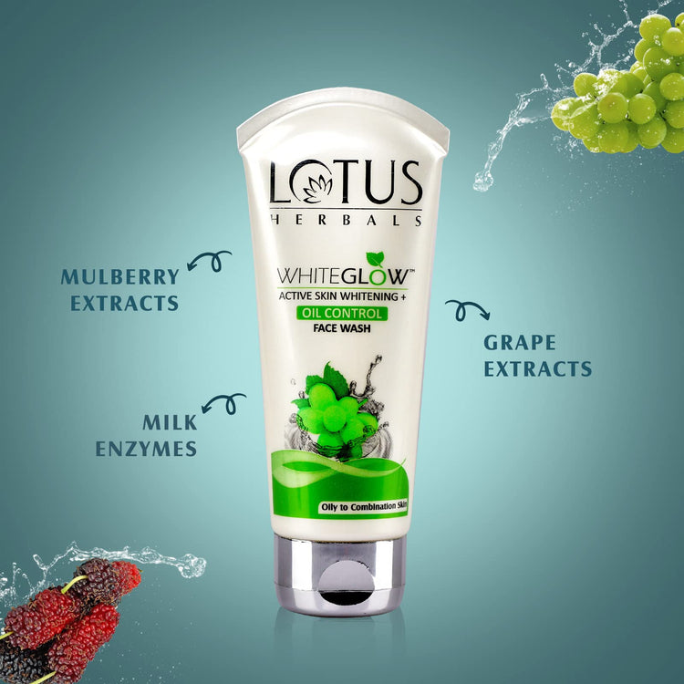 Lotus Herbals Whiteglow Active Skin Whitening & Oil Control Face Wash | With Green Tea Extract | Brightens Skin | For All Skin Types | 100g