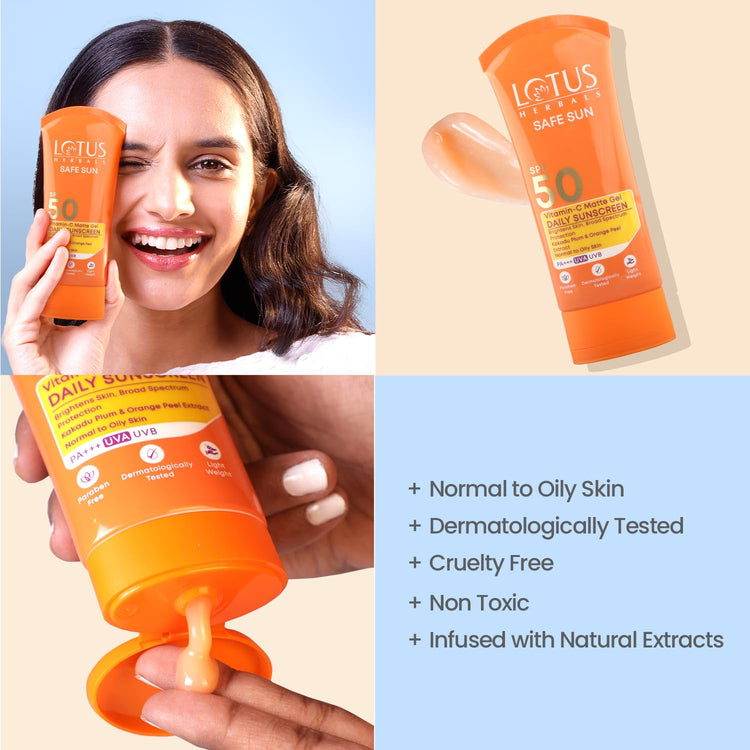 Lotus Herbals Safe Sun Vitamin C Matte Gel Daily Sunscreen | SPF 50 | PA+++ | Paraben Free | Dermatologically Tested | Anti Pollution | Normal / Oily Skin | 100g