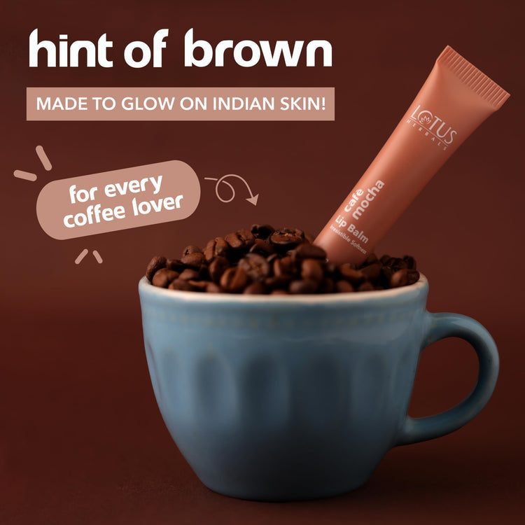Lotus Herbals Café Mocha Lip Balm with SPF 15 for Dry and Chapped Lips, Moisturises, Softens, and Repairs Skin, Glossy Finish, With Vitamin E, Brown Tint, (Brown,10g)