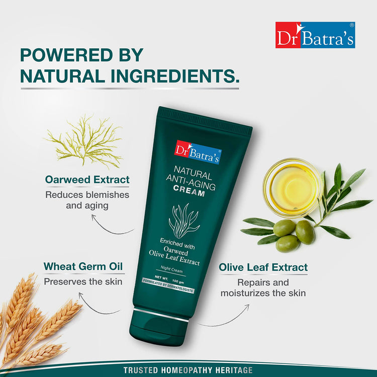 Dr Batra's Natural Anti Ageing Cream For Men & Women, Enriched with Oarweed, Stem Cell Protection, Erases Wrinkles, Suitable for all adults (100g)