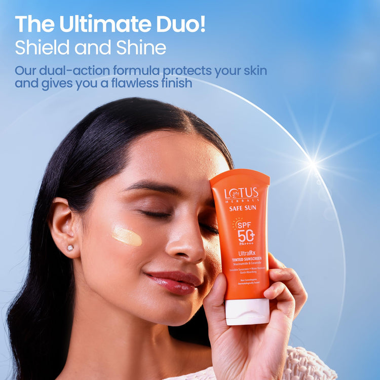 Lotus Herbals SafeSun UltraRx Tinted - S1 Sunscreen SPF 50+ and PA++++ For UV/Blue Filters, Broad Spectrum Protection with Niacinamide and Ceramide, Non Oily, Dermatologically Tested, For Oily, Dry, Combination Skin, 75g