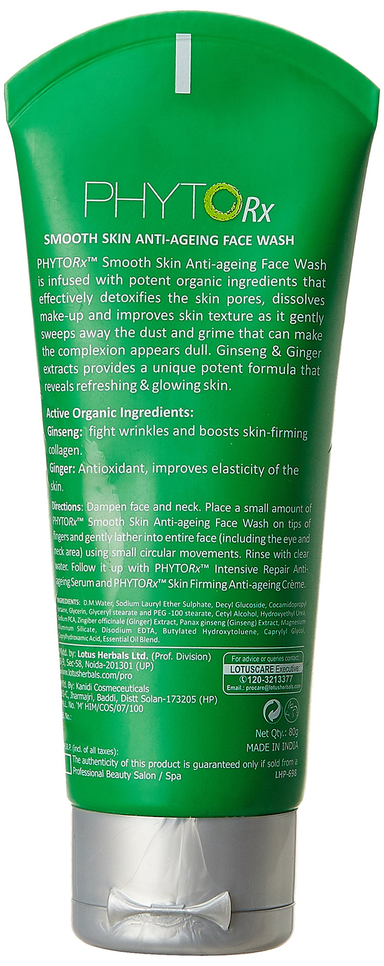 Lotus Professional PhytoRx Smooth Skin Anti-Aging Face Wash | Age-Defying Cleansing Gel | For Men & Women | Reduces Signs of Aging | Hydrating & Non-Drying | Paraben & Preservative Free, 80gm