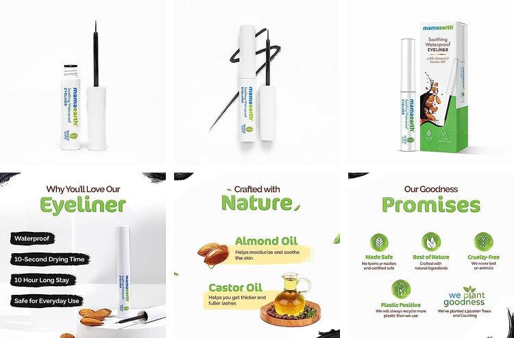 Soothing Waterproof Eyeliner with Almond Oil & Castor Oil for 10 Hour Long Stay - 3.5 ml