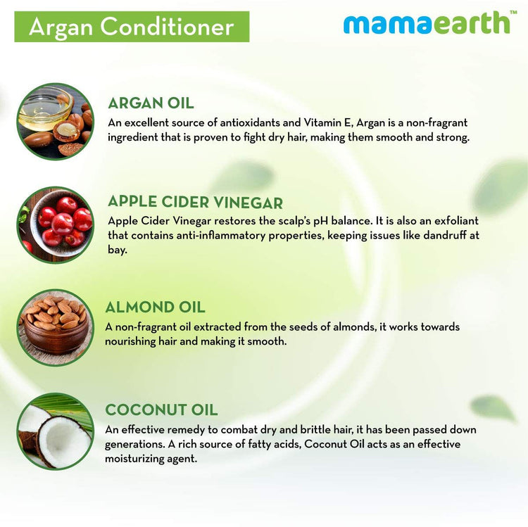 Argan Conditioner with Argan and Apple Cider Vinegar for Frizz-Free and Stronger Hair - 250ml