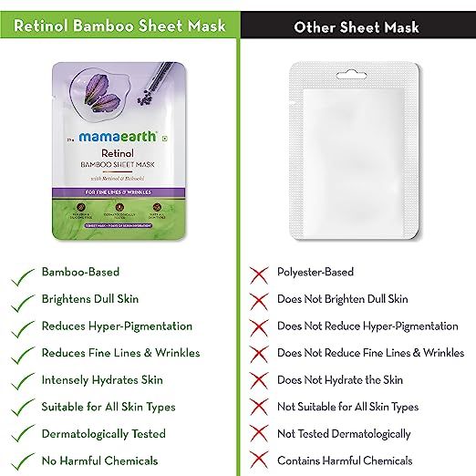 Retinol Bamboo Sheet Mask with Retinol and Bakuchi for Fine Lines and Wrinkles - 25 g
