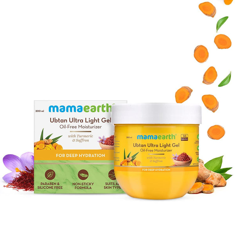 Ubtan Ultra Light Gel Oil-Free Moisturizer with Turmeric and Saffron for Deep Hydration - 200 ml