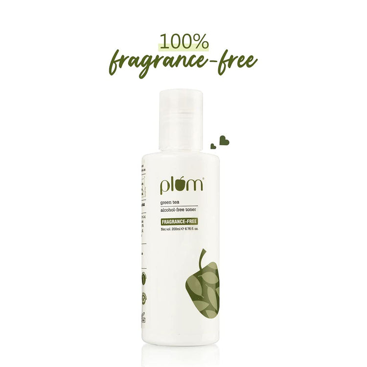 Plum Green Tea Non-Alcoholic Toner, 100% Fragrance Free & Non-Drying Formula, Shrinks Pores & Combats Acne, Vegan, Transparent, 200 ml
