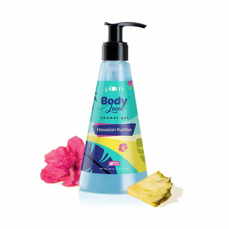 Plum BodyLovin' Hawaiian Rumba Shower Gel | Sulphate-free Bodywash for all-skin types | Fresh Aqua Fragrance for Soft Skin | Nourishing Body Cleanser for long lasting freshness | 240 ml